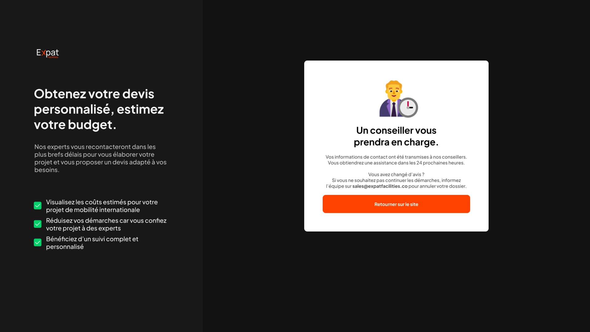 Formulaire de contact avec succès